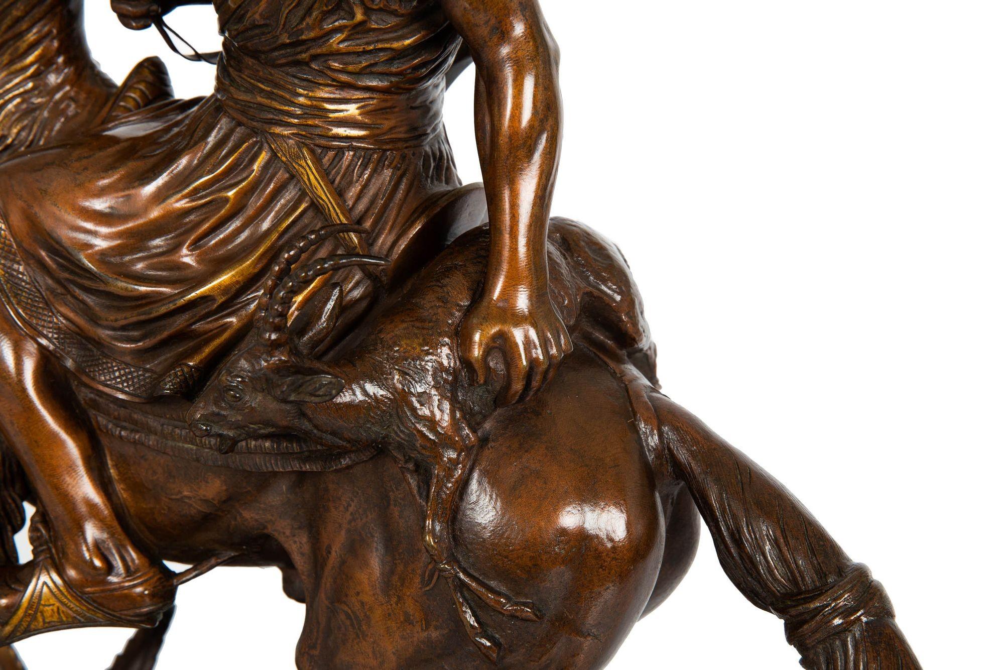 Französische antike Bronzeskulptur eines nordafrikanischen Jägers aus Bronze von Paul Delabrierre im Angebot 3