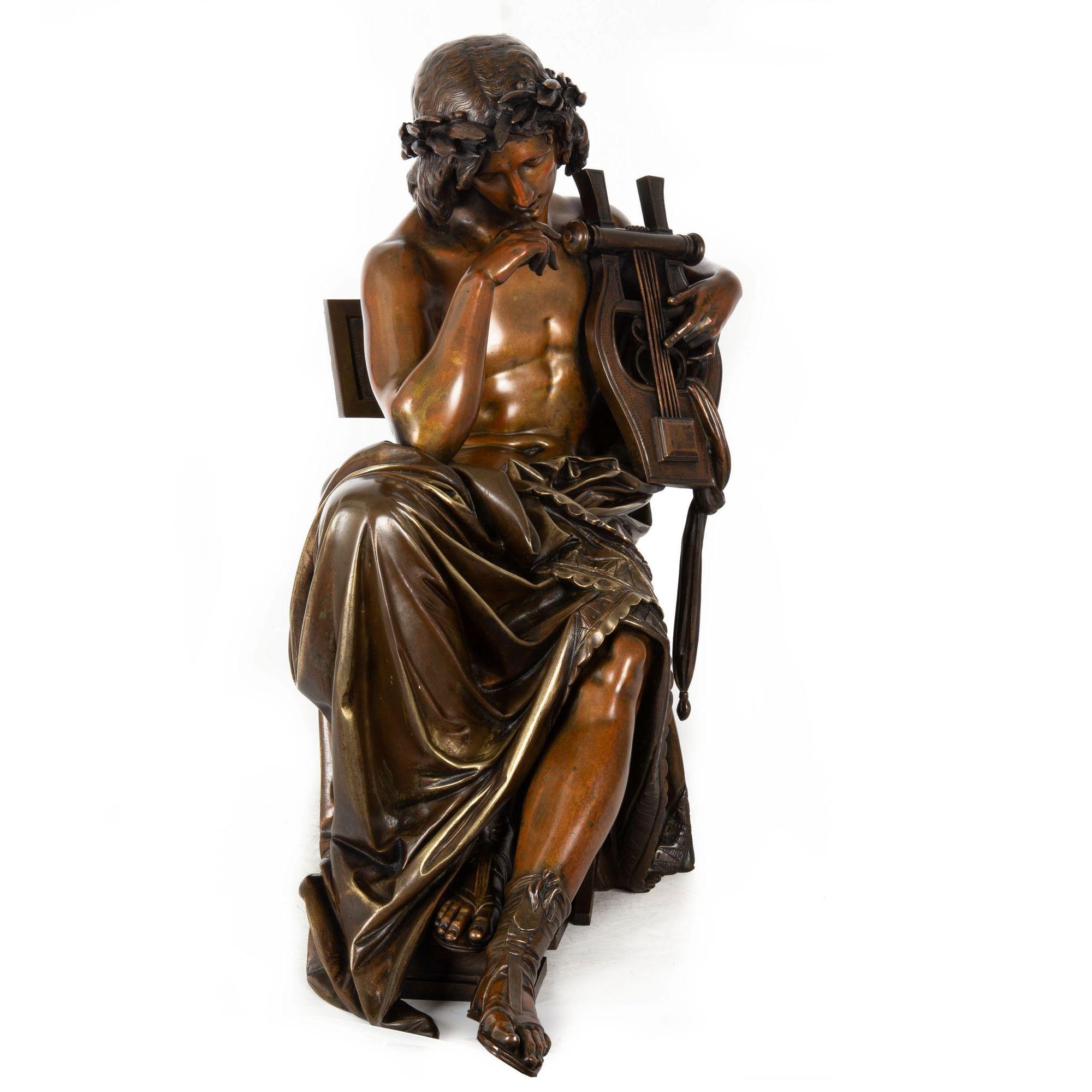 Romantic French Antique Bronze Sculpture of “Orpheus” by Albert Carrier-Belleuse