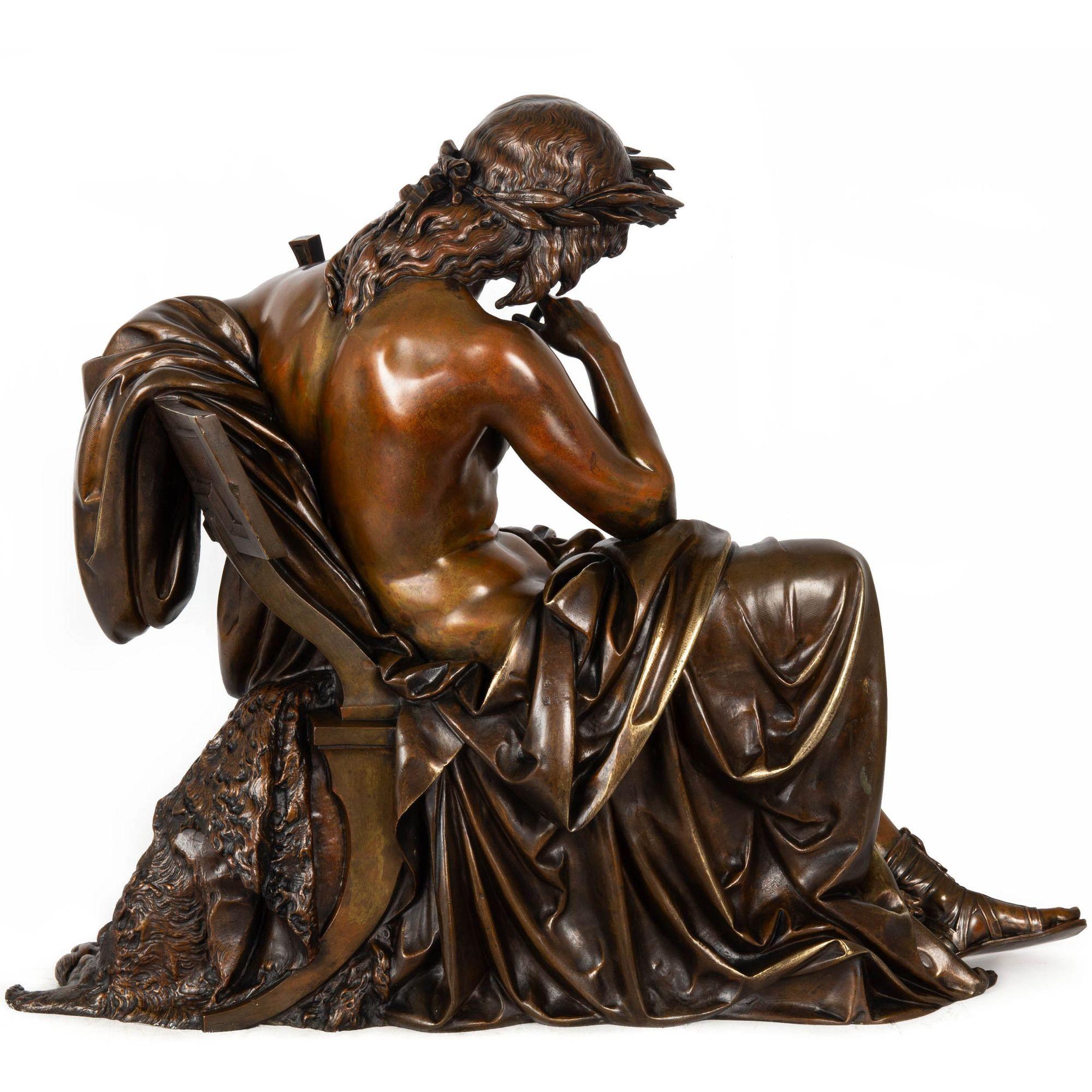 French Antique Bronze Sculpture of “Orpheus” by Albert Carrier-Belleuse In Good Condition For Sale In Shippensburg, PA