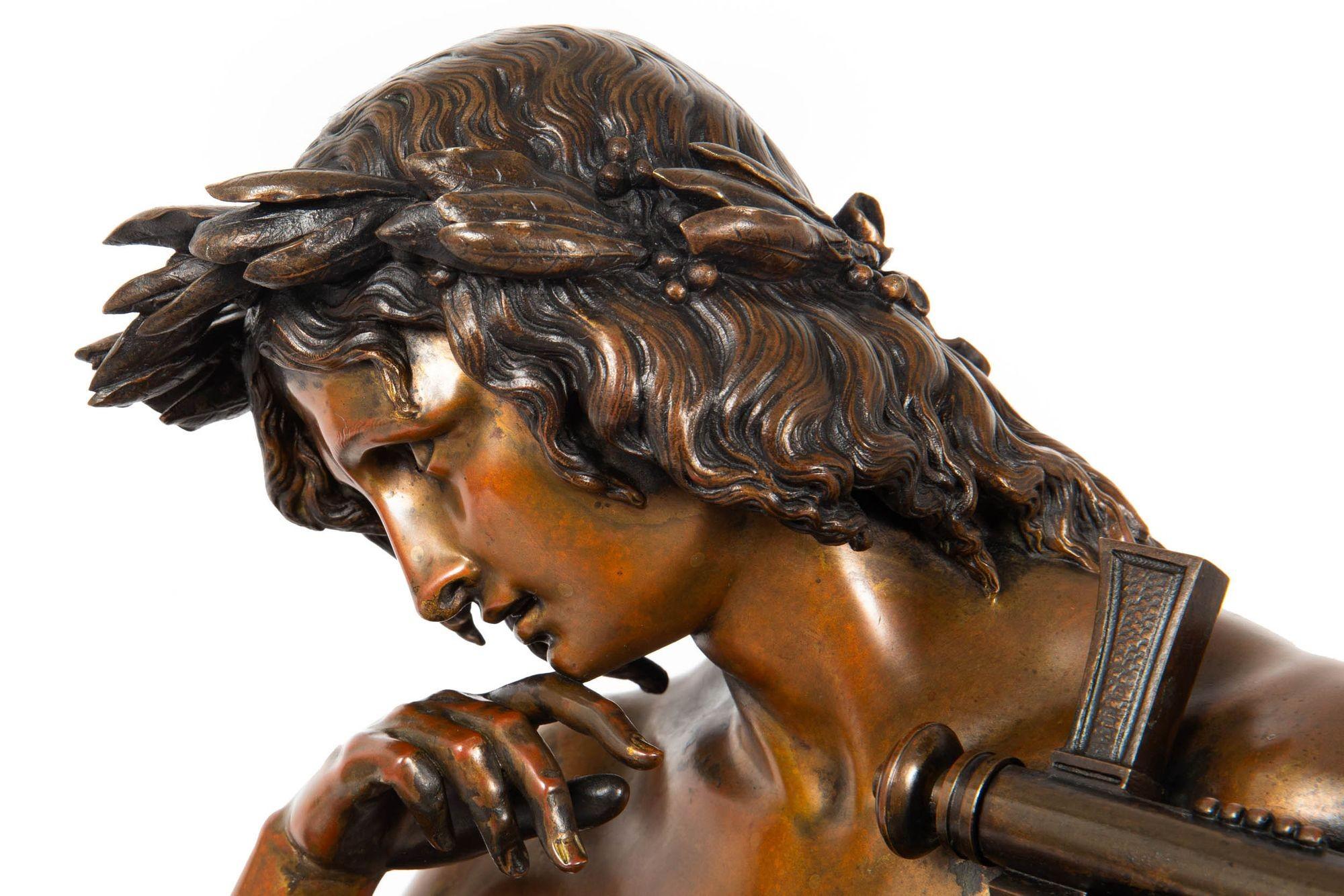 Französische antike Bronzeskulptur des Orpheus aus Bronze von Albert Carrier-Belleuse im Angebot 1
