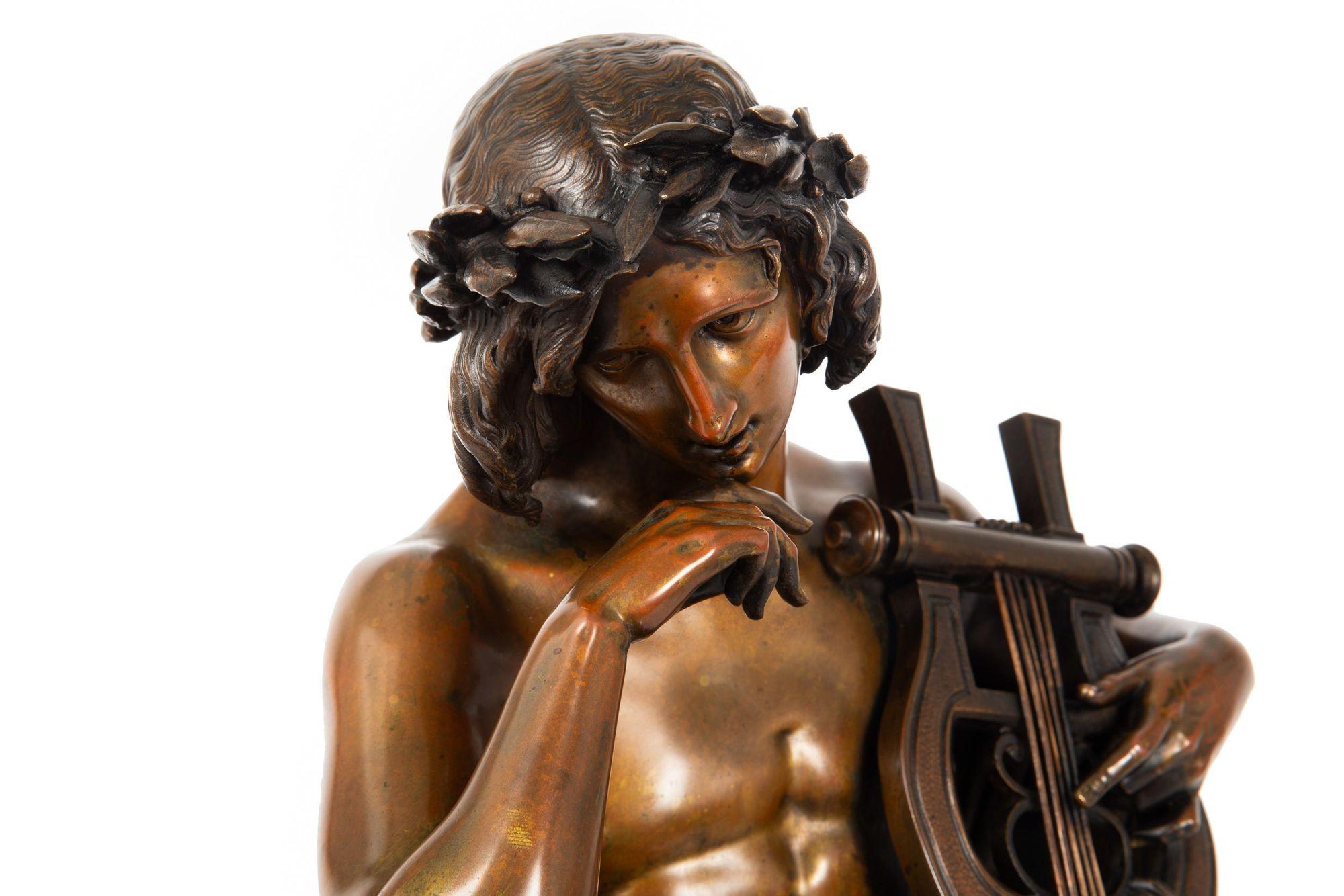 Französische antike Bronzeskulptur des Orpheus aus Bronze von Albert Carrier-Belleuse im Angebot 3