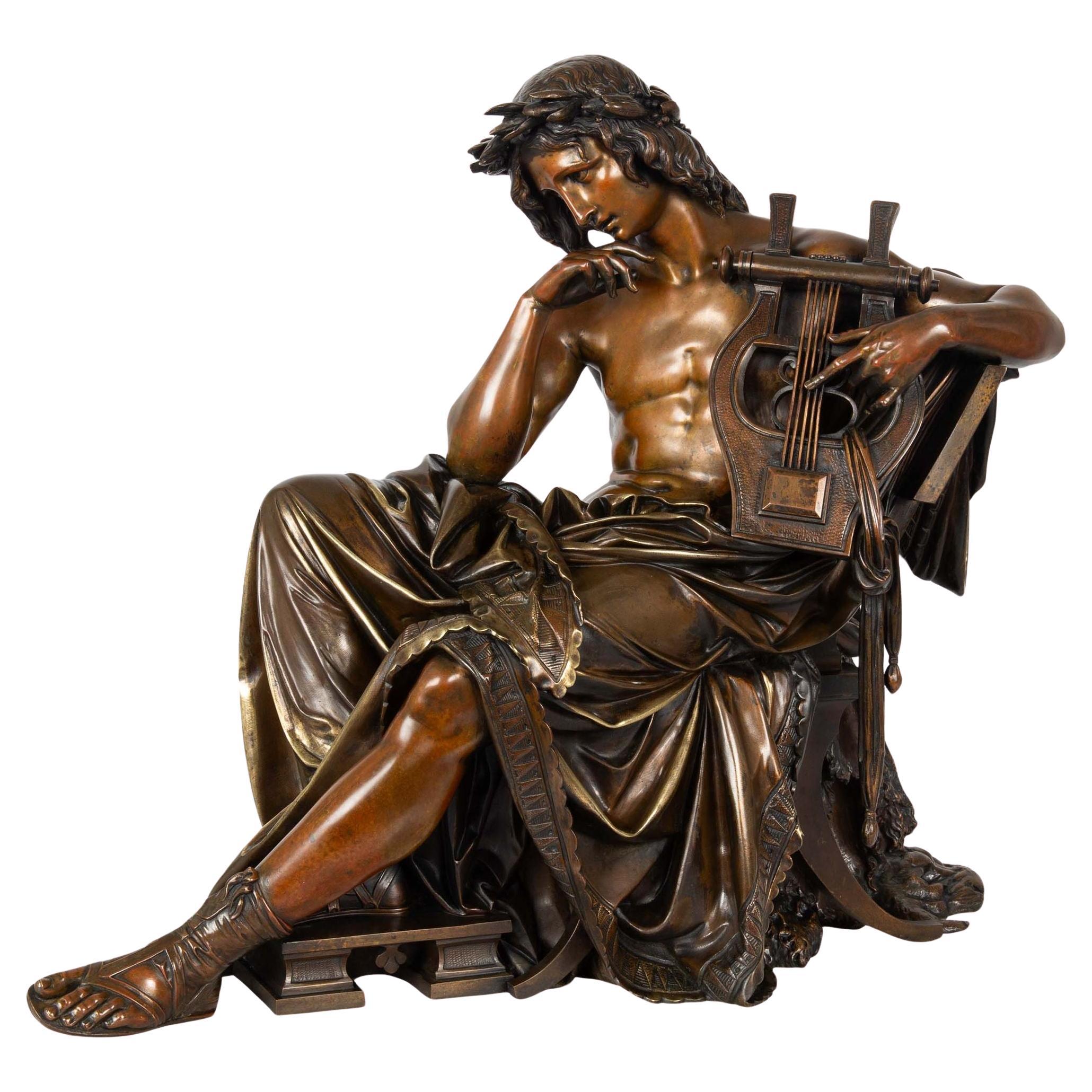 Französische antike Bronzeskulptur des Orpheus aus Bronze von Albert Carrier-Belleuse