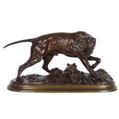 French Antique Bronze Sculpture of Pointer Dog by Pierre-Jules Mêne circa 1870