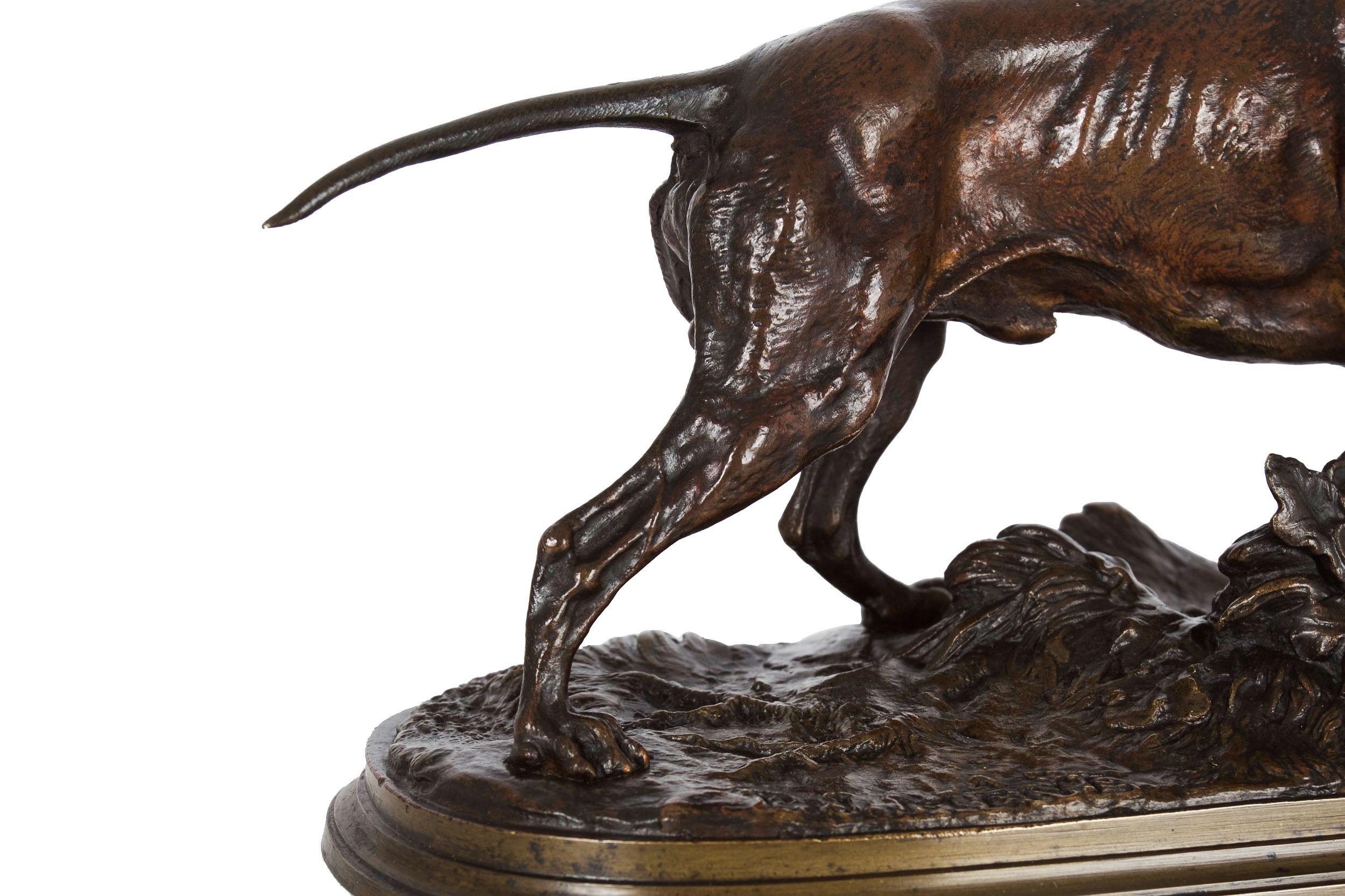 French Antique Bronze Sculpture of Pointer Dog by Pierre-Jules Mêne circa 1870 In Good Condition In Shippensburg, PA