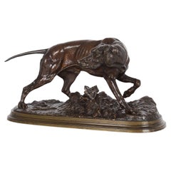 French Antique Bronze Sculpture of Pointer Dog by Pierre-Jules Mêne circa 1870
