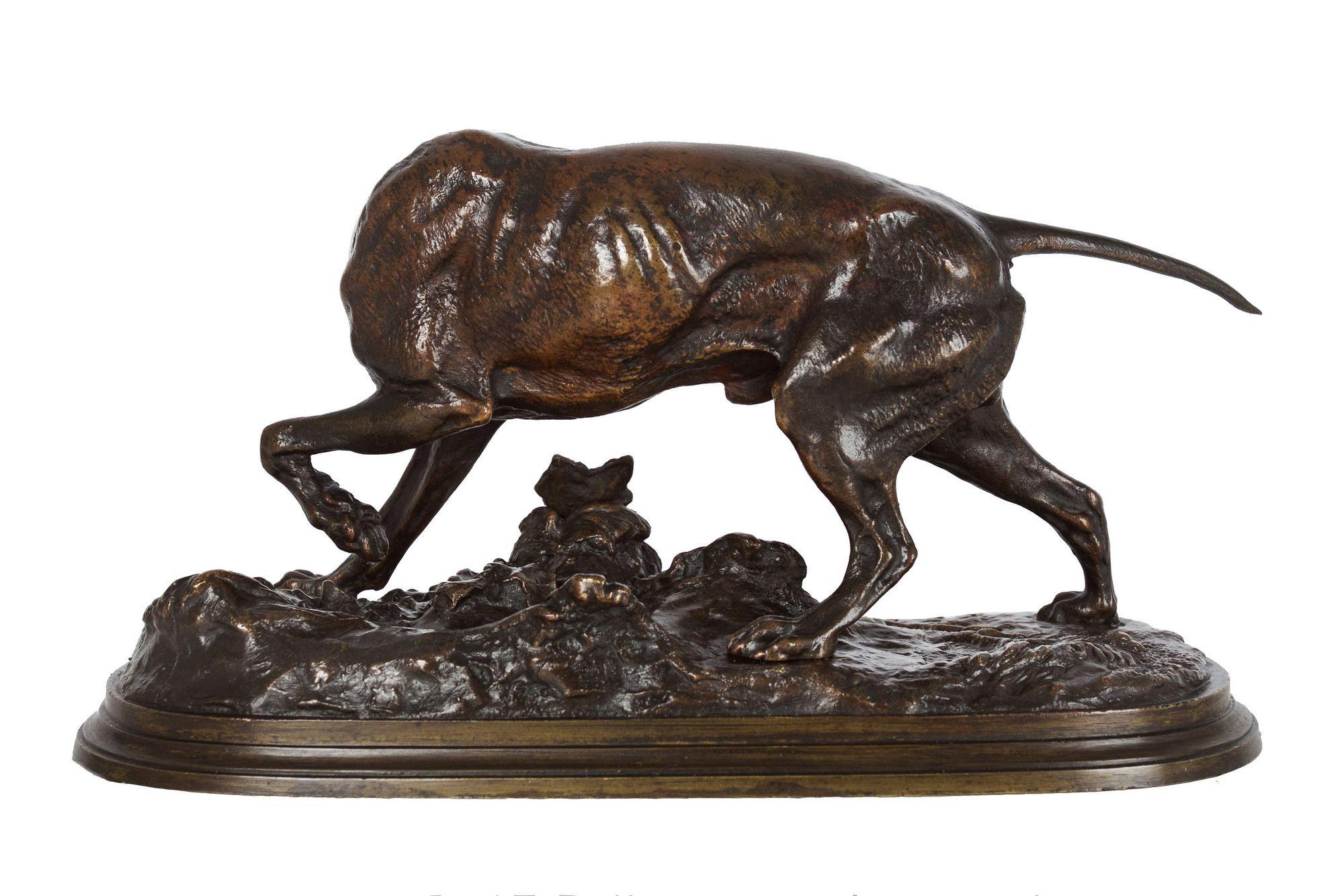 Romantic French Antique Bronze Sculpture of Pointer Dog by Pierre-Jules Mêne circa 1880 For Sale
