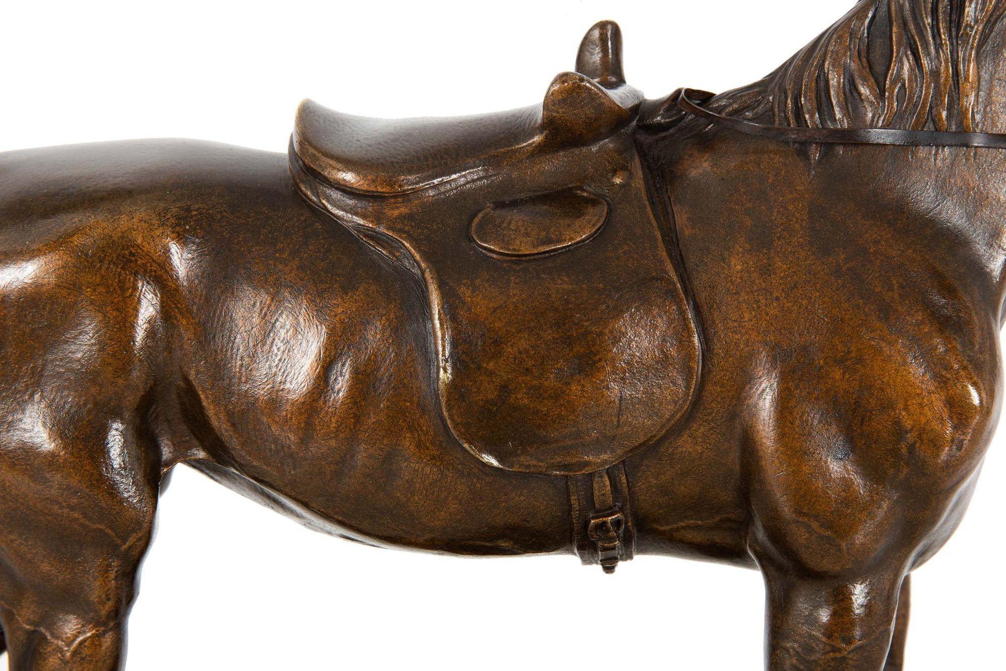 Sculpture française ancienne d'un cheval de course par Jules Moigniez vers 1880 3