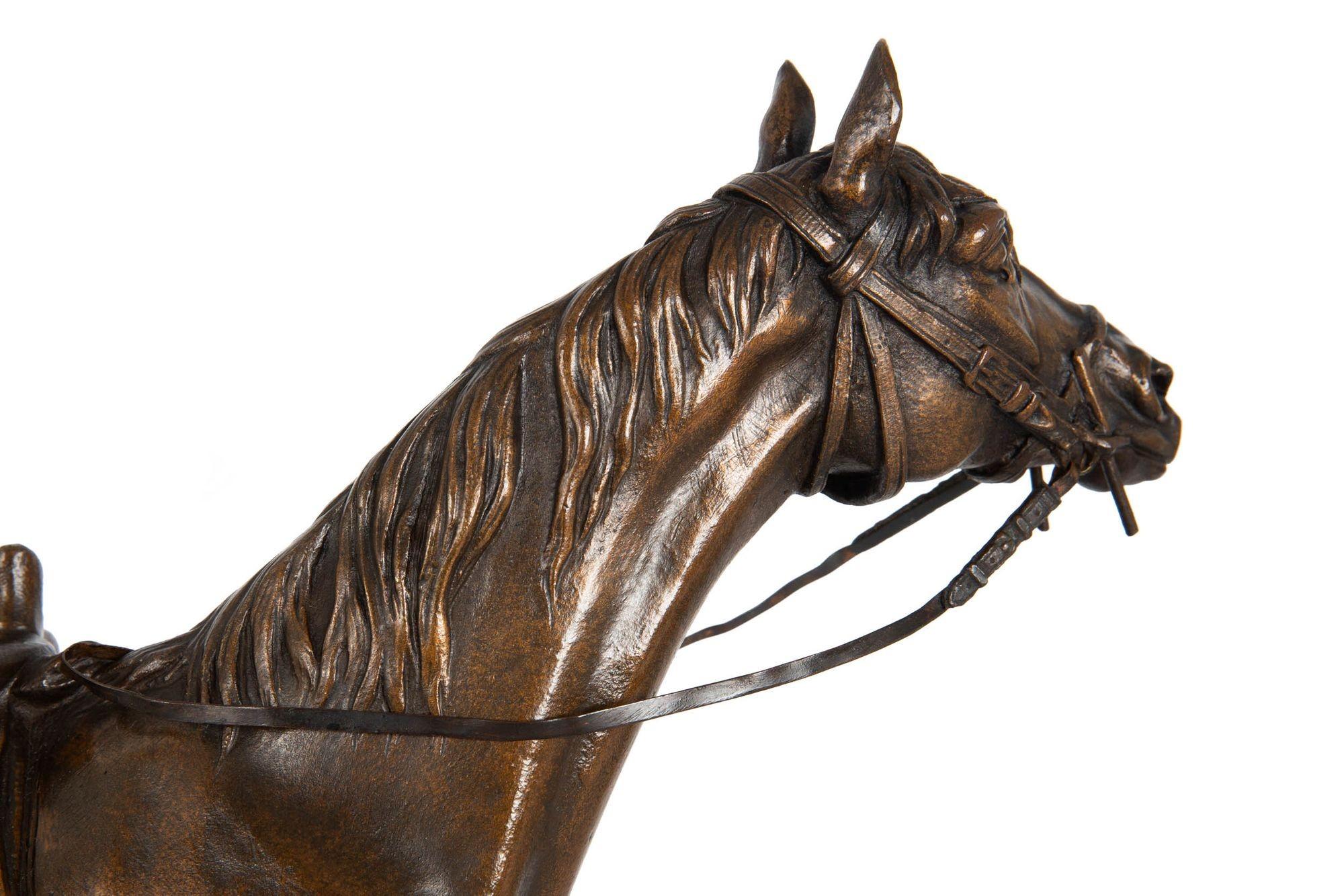 Sculpture française ancienne d'un cheval de course par Jules Moigniez vers 1880 6