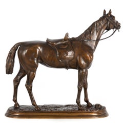 Französische antike Bronzeskulptur eines Rennpferdes aus Bronze von Jules Moigniez, um 1880