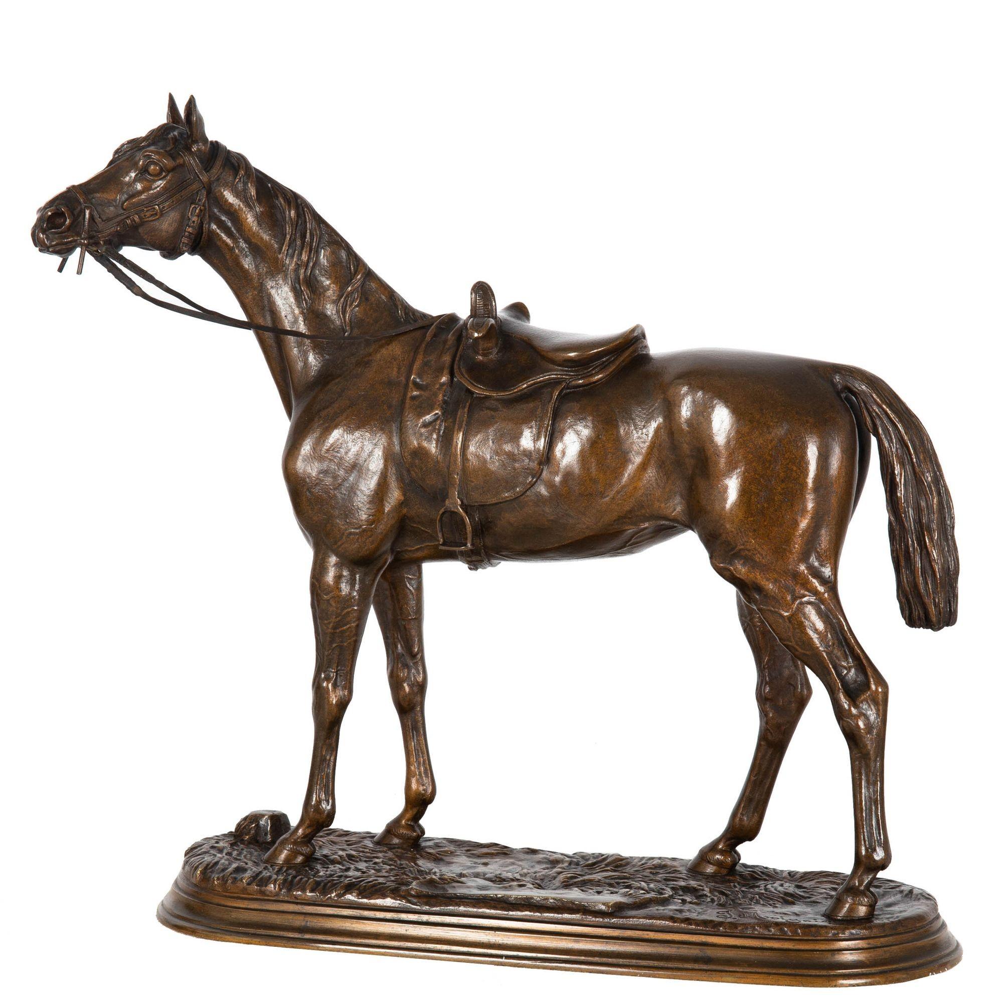 Romantique Sculpture française ancienne d'un cheval de course par Jules Moigniez vers 1880