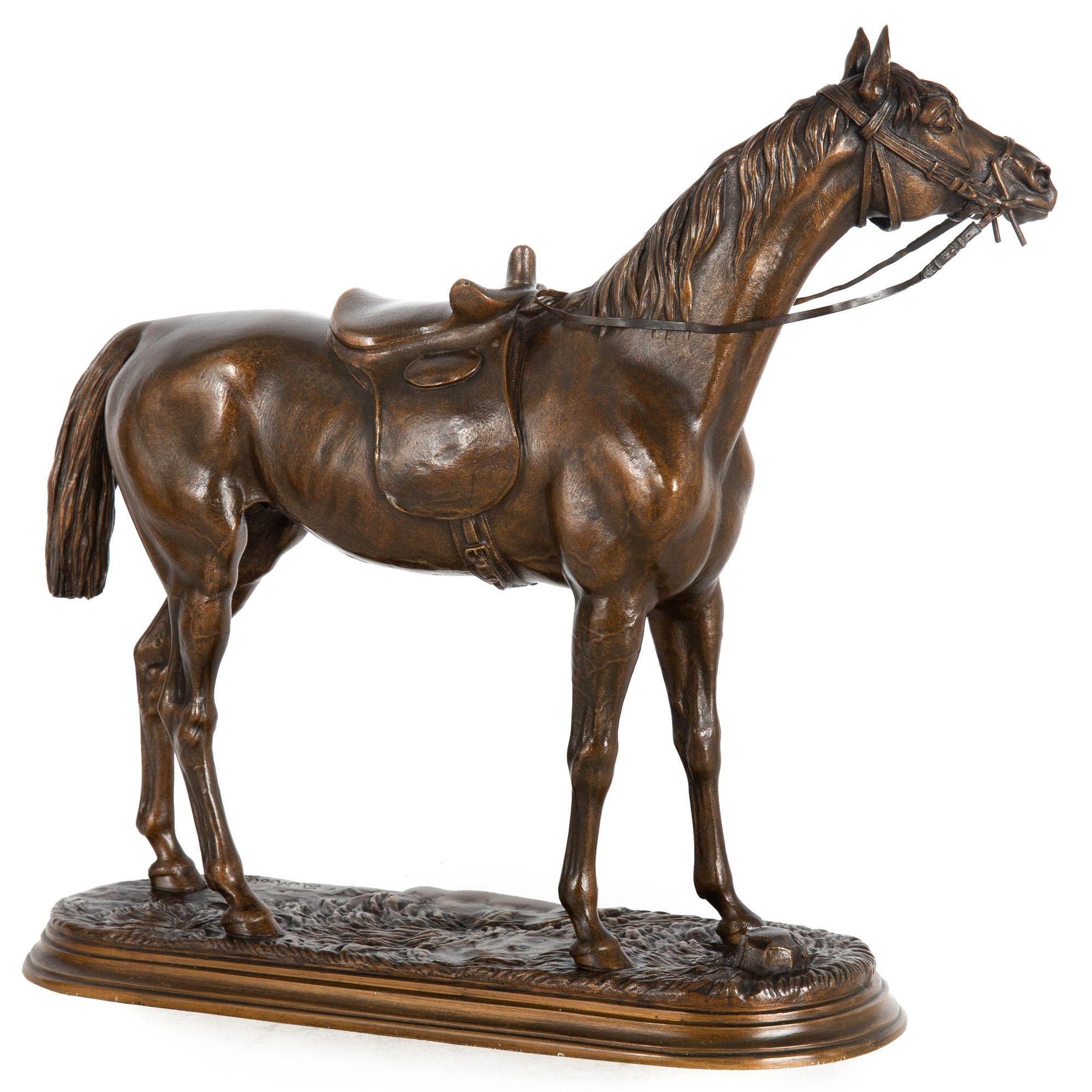 Français Sculpture française ancienne d'un cheval de course par Jules Moigniez vers 1880