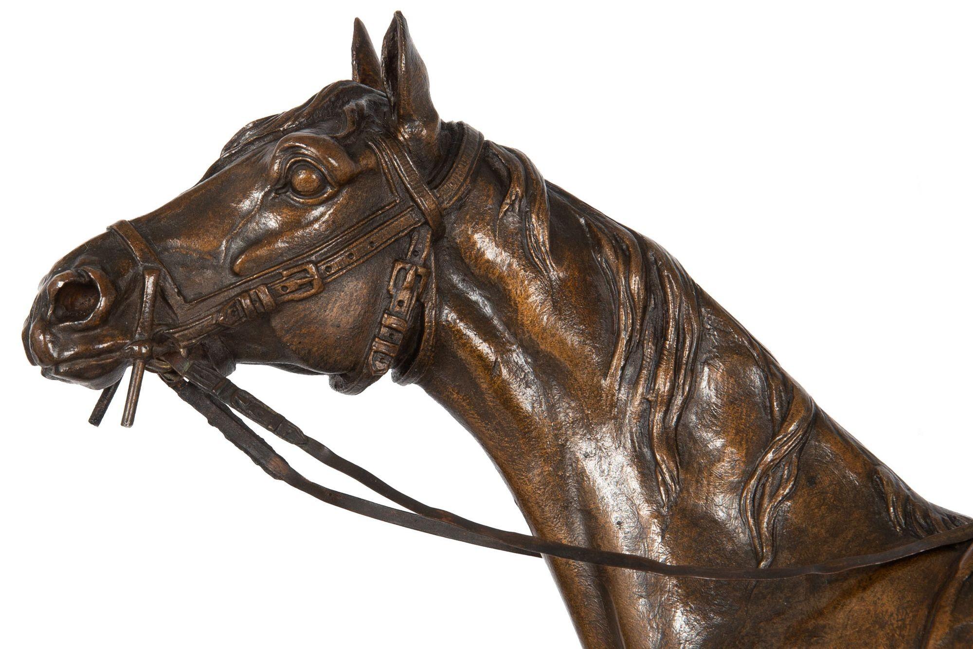 Bronze Sculpture française ancienne d'un cheval de course par Jules Moigniez vers 1880
