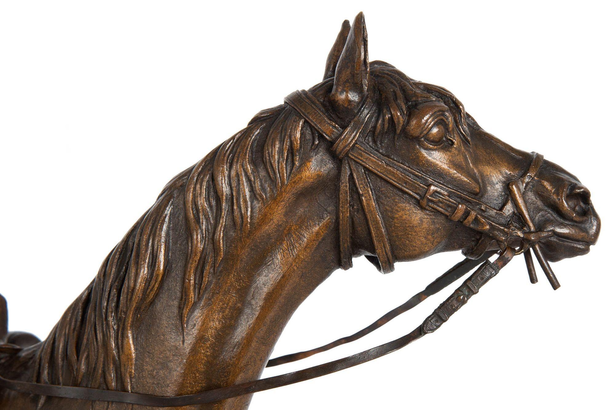 Sculpture française ancienne d'un cheval de course par Jules Moigniez vers 1880 2