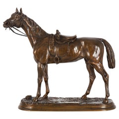 Sculpture française ancienne d'un cheval de course par Jules Moigniez vers 1880