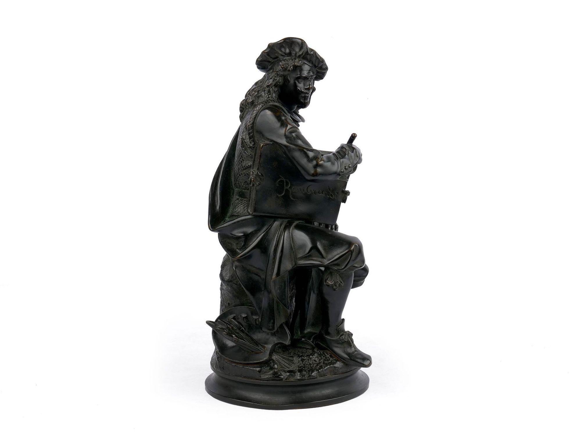 French Antique Bronze Sculpture of Rembrandt by Albert Carrier-Belleuse In Good Condition For Sale In Shippensburg, PA