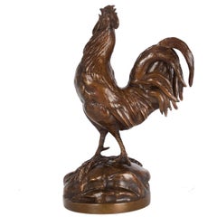 French Antique Bronze Sculpture of Rooster by Auguste Cain & Susse Freres