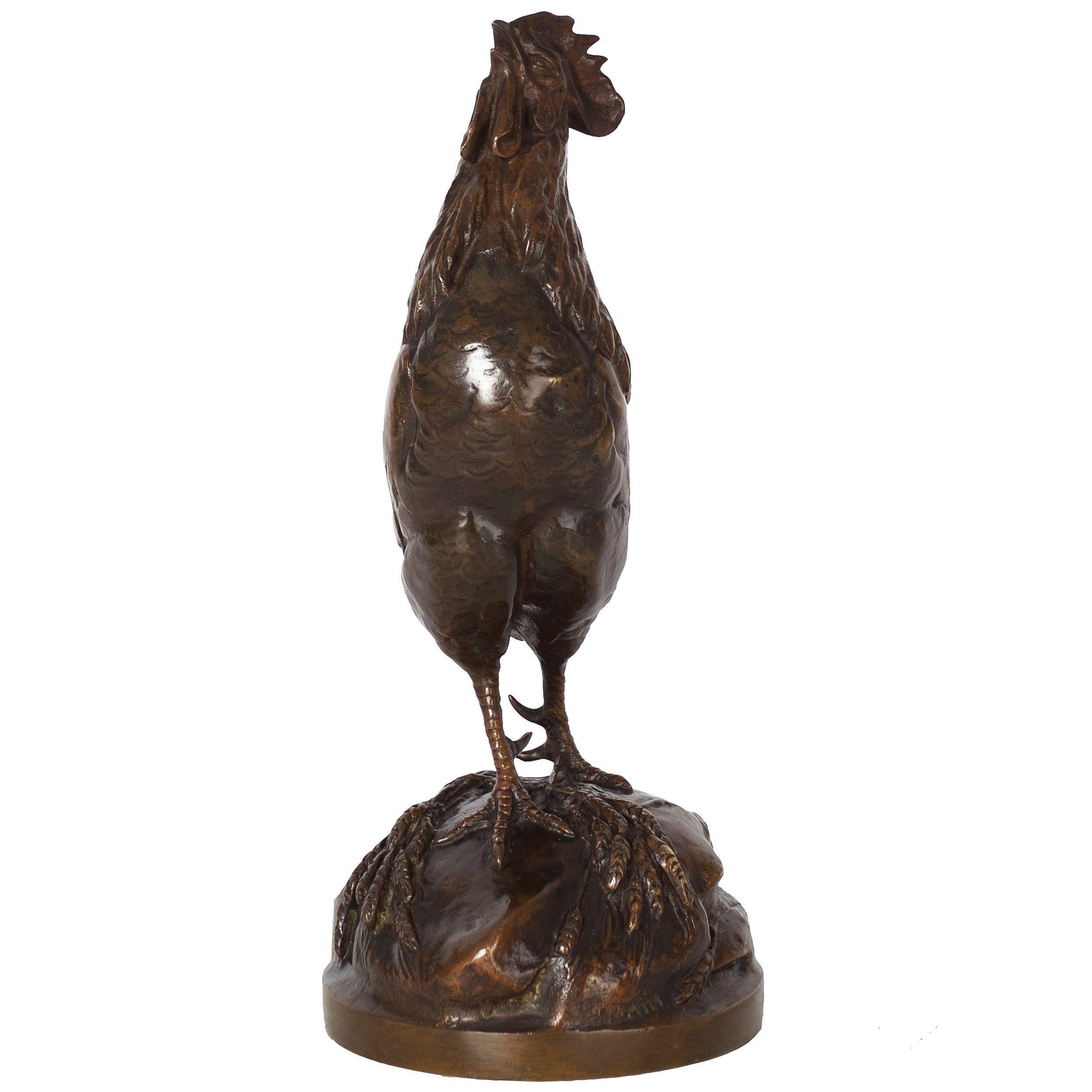 Romantic French Antique Bronze Sculpture of Rooster by Auguste Cain & Susse Freres