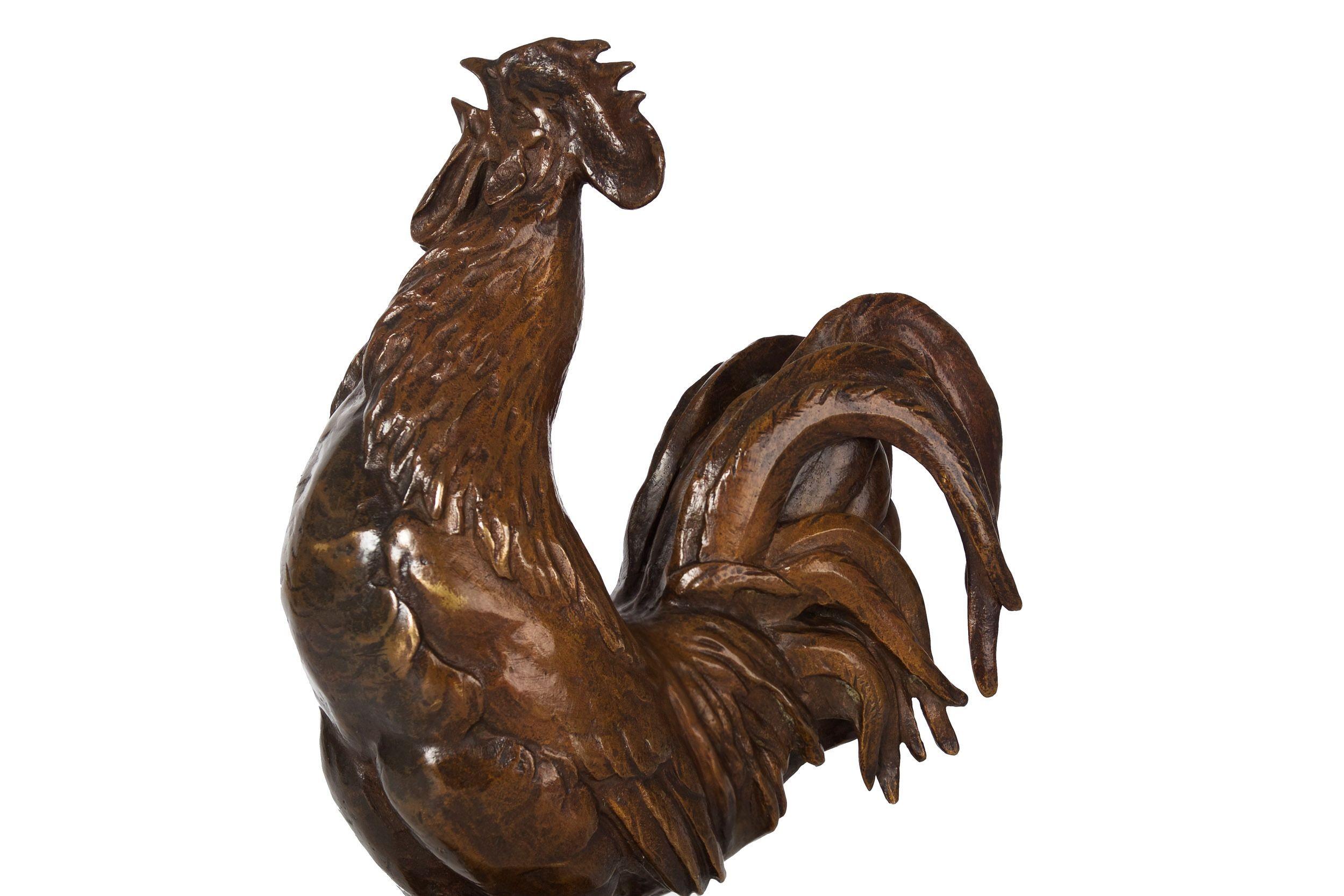 Romantique Sculpture française ancienne en bronze d'un coq par Auguste Cain & Susse Frères