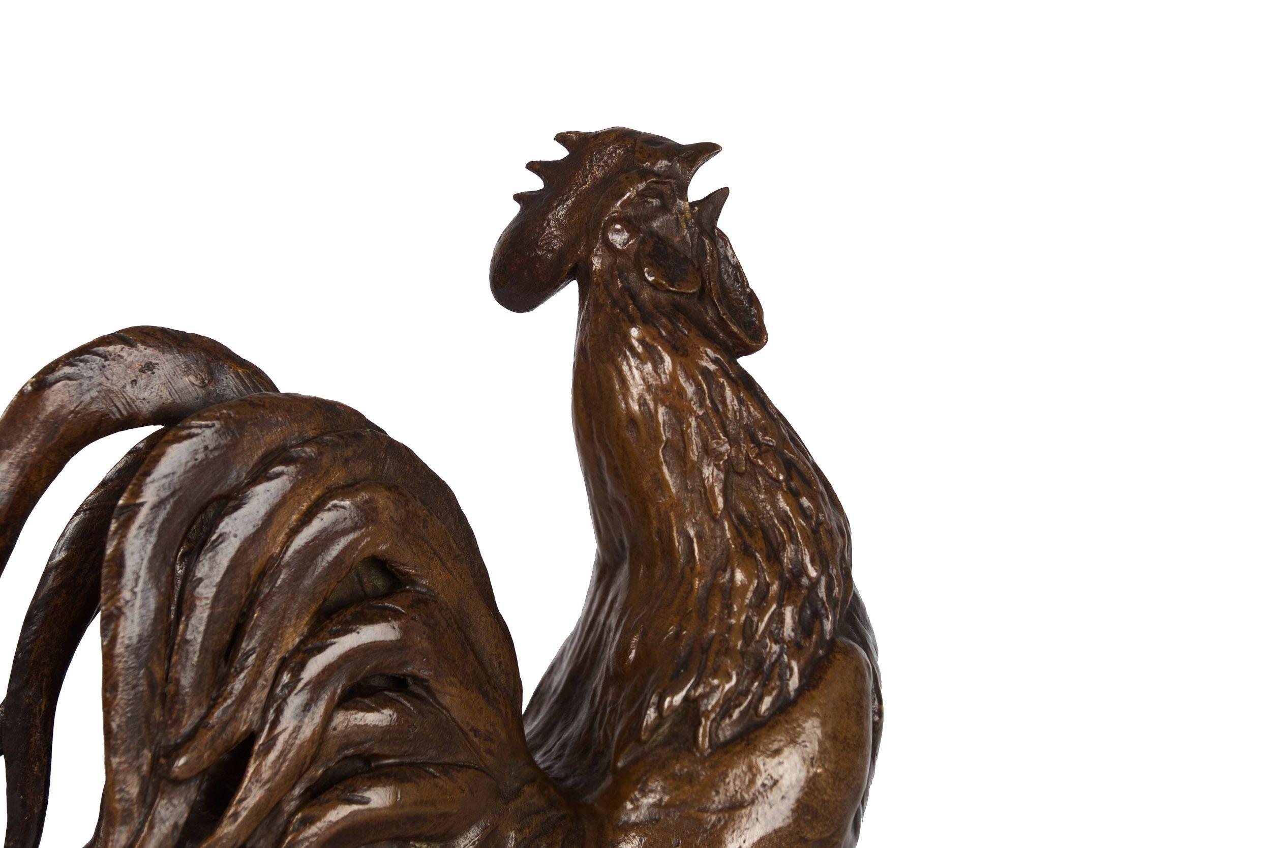 20th Century French Antique Bronze Sculpture of Rooster by Auguste Cain & Susse Freres