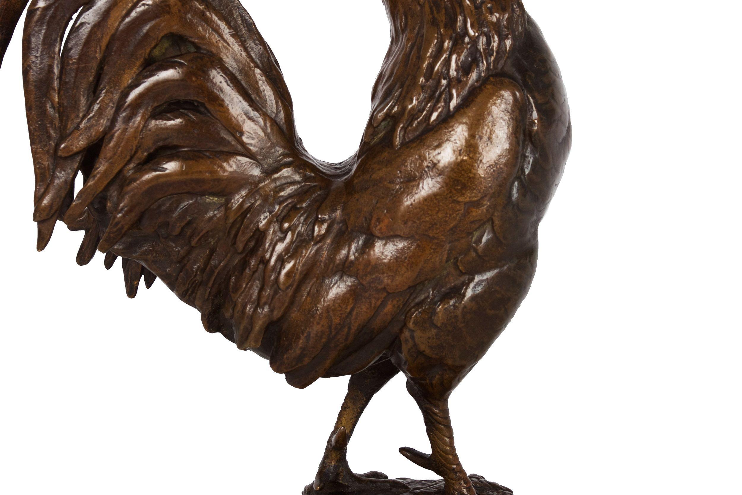 Sculpture française ancienne en bronze d'un coq par Auguste Cain & Susse Frères Bon état à Shippensburg, PA
