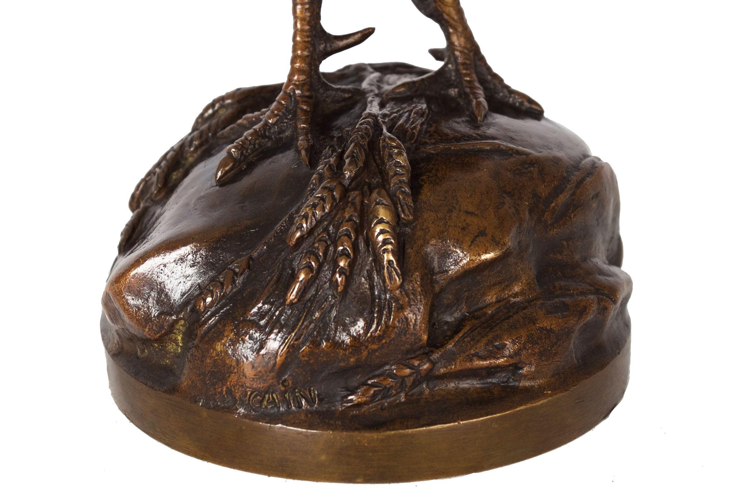 Bronze Sculpture française ancienne en bronze d'un coq par Auguste Cain & Susse Frères