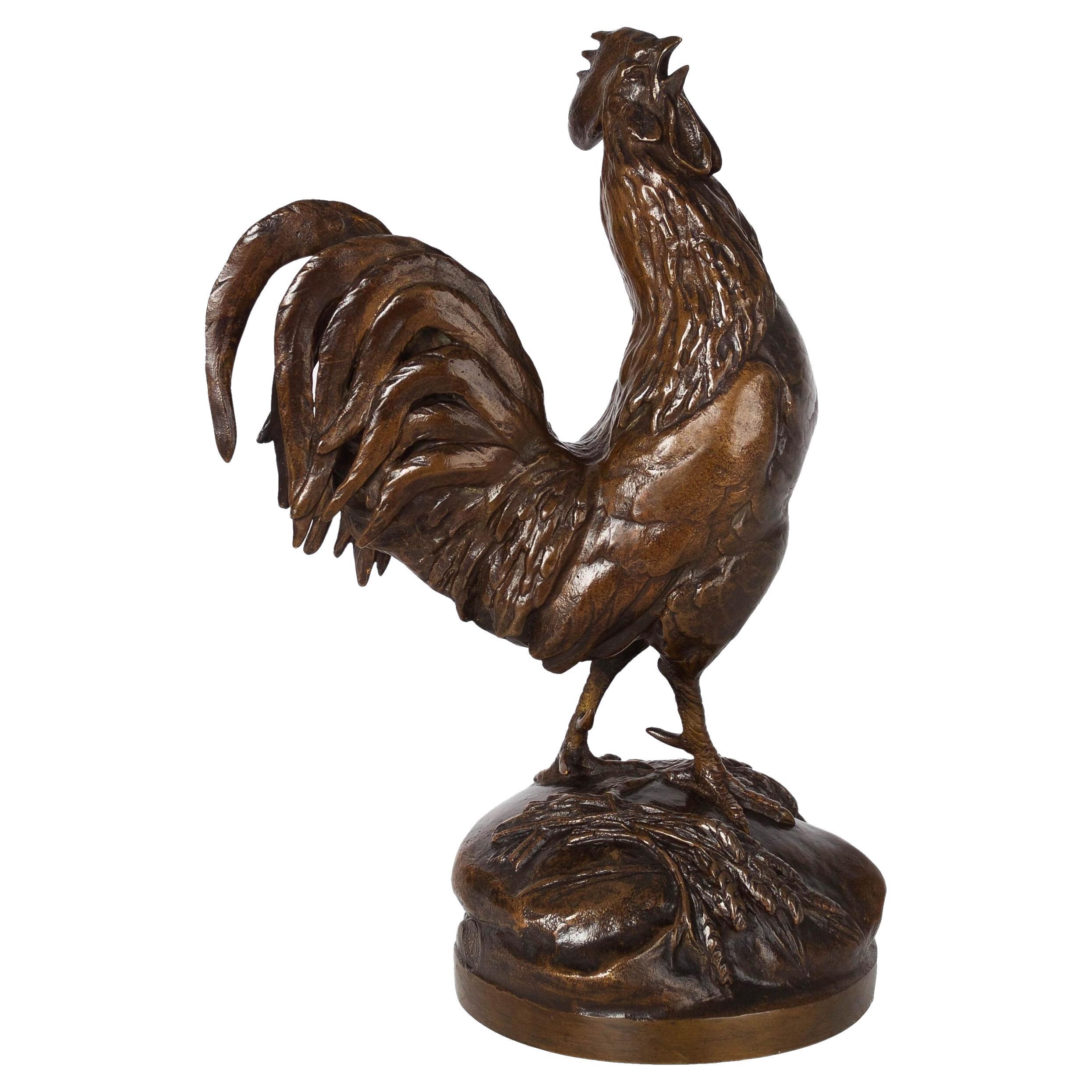 Sculpture française ancienne en bronze d'un coq par Auguste Cain & Susse Frères