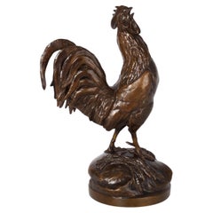 French Antique Bronze Sculpture of Rooster by Auguste Cain & Susse Freres