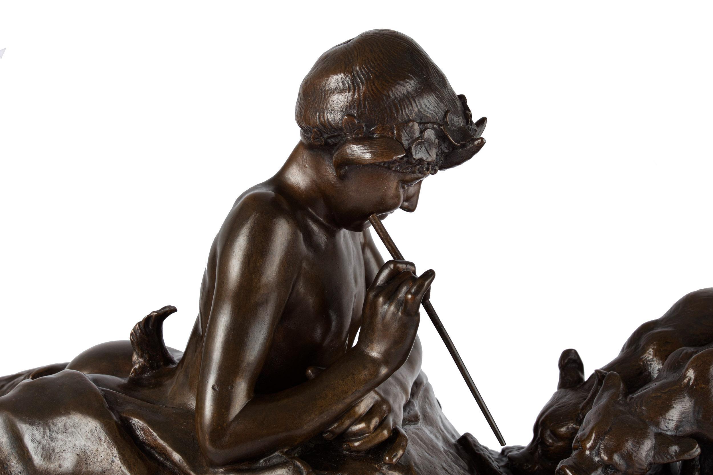 19th Century French Antique Bronze Sculpture of Satyr Pan with Bear Cubs by Emmanuel Fremiet