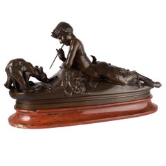 Sculpture française en bronze ancien représentant un Satyre Pan avec des oursons par Emmanuel Fremiet