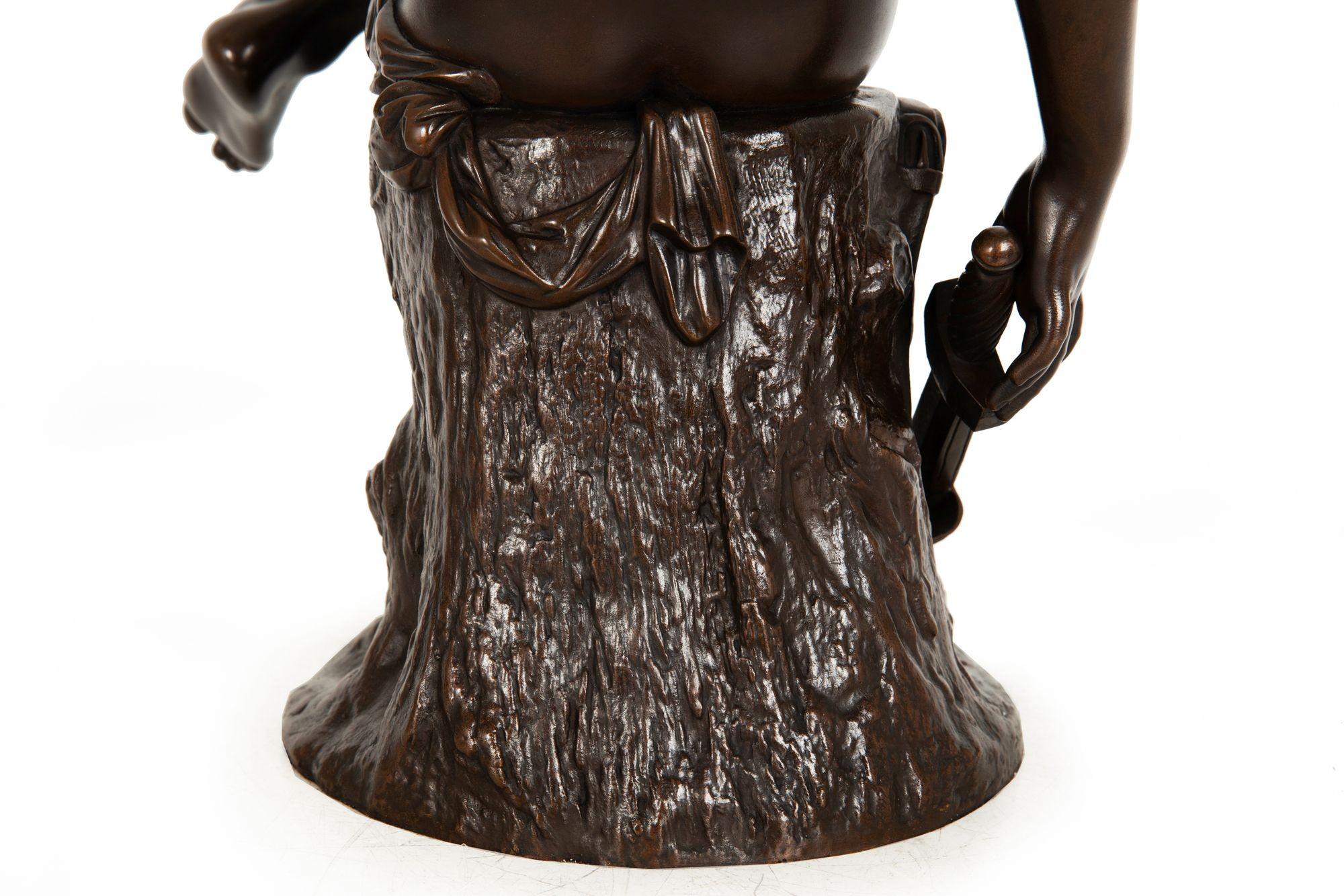Scultura francese in bronzo antico di Mercurio seduto di Pierre Marius Montagne in vendita 7
