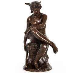 French Antique Bronze Sculpture of Seated Mercury by Pierre Marius Montagne