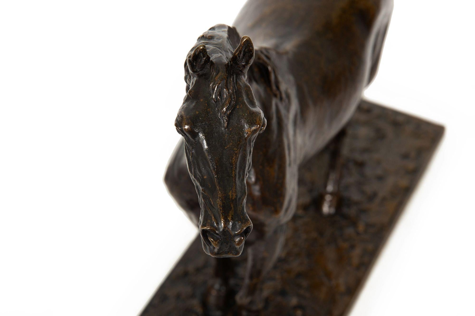 Escultura francesa antigua de bronce de caballo semental de Christophe Fratin ca. 1850 3