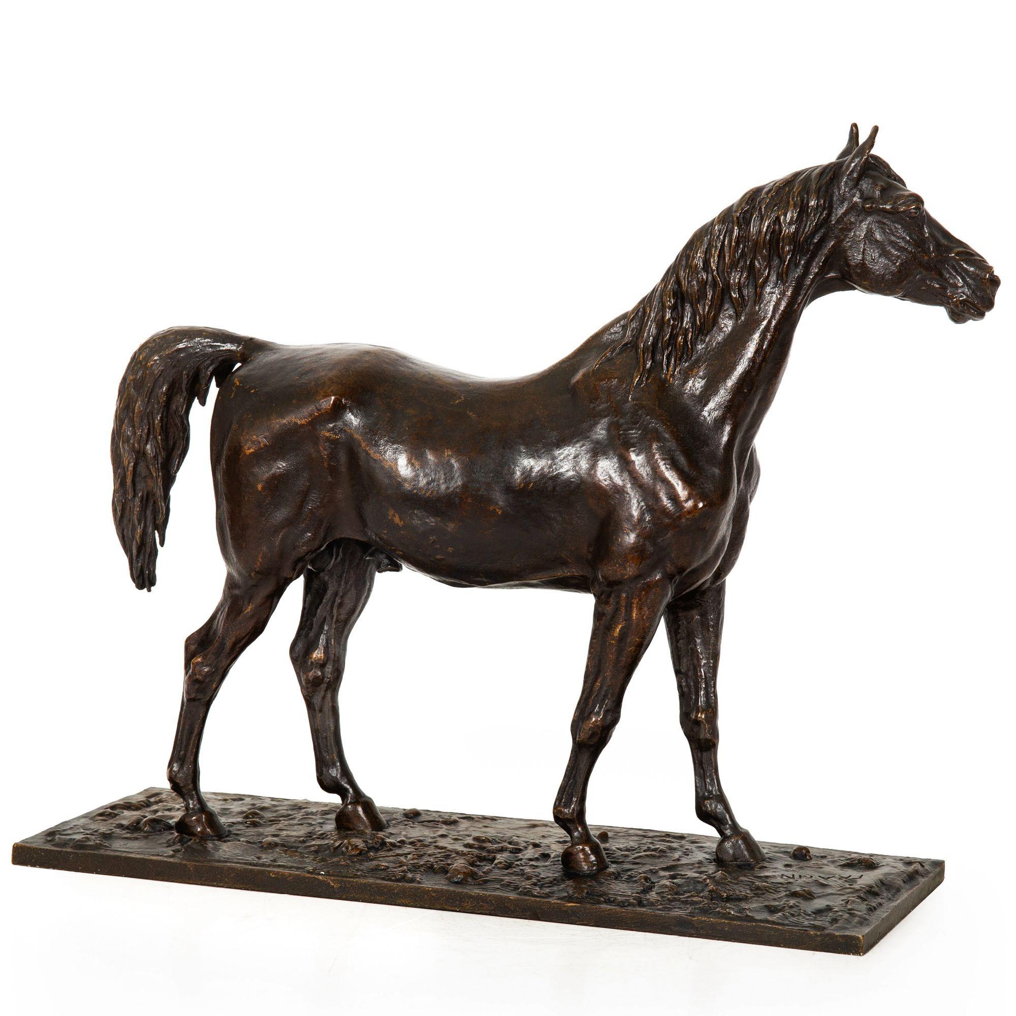 Escultura francesa antigua de bronce de caballo semental de Christophe Fratin ca. 1850 9
