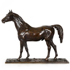 French Antique Bronze Sculpture of Stallion Horse by Christophe Fratin ca. 1850