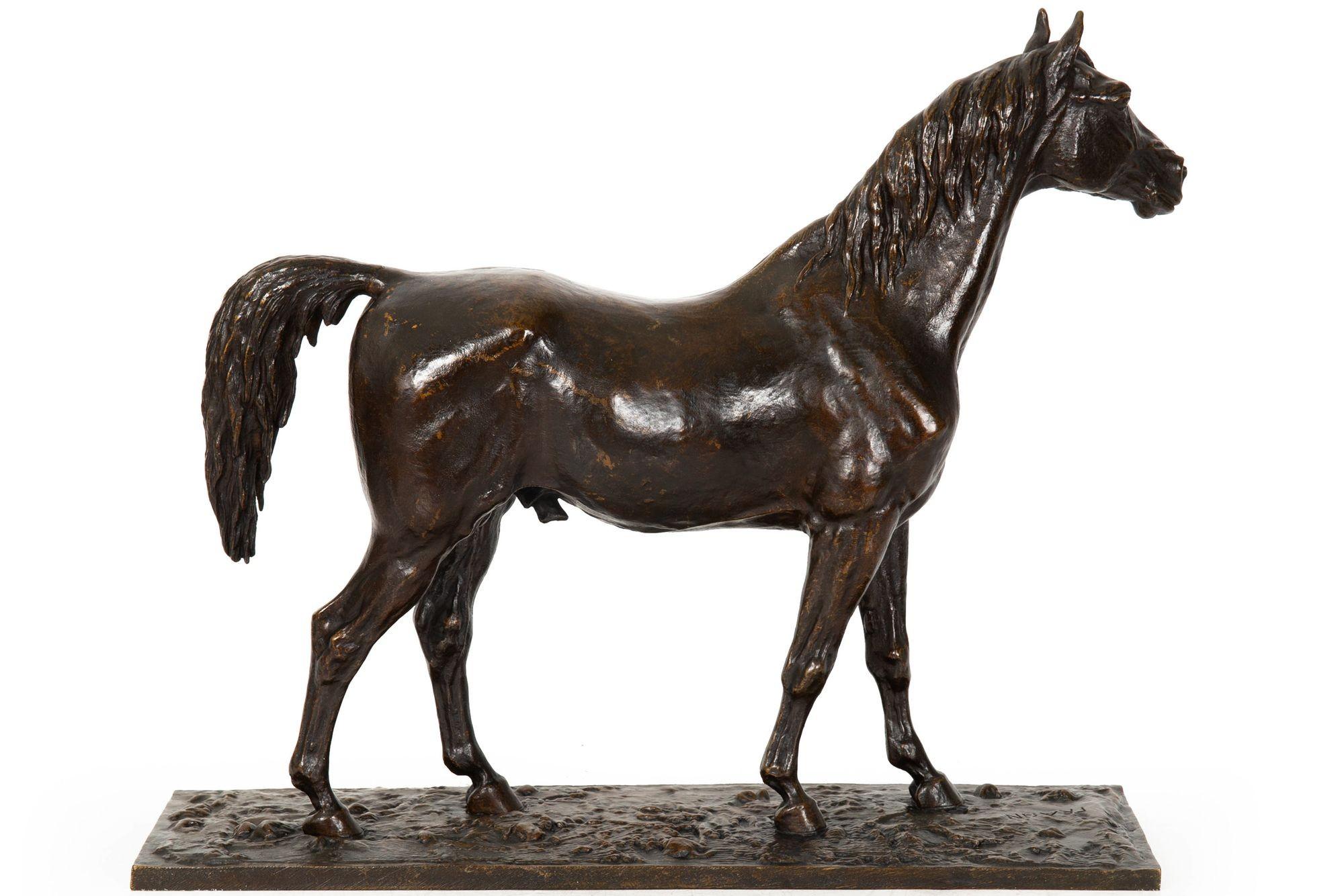 Escultura francesa antigua de bronce de caballo semental de Christophe Fratin ca. 1850 Romántico