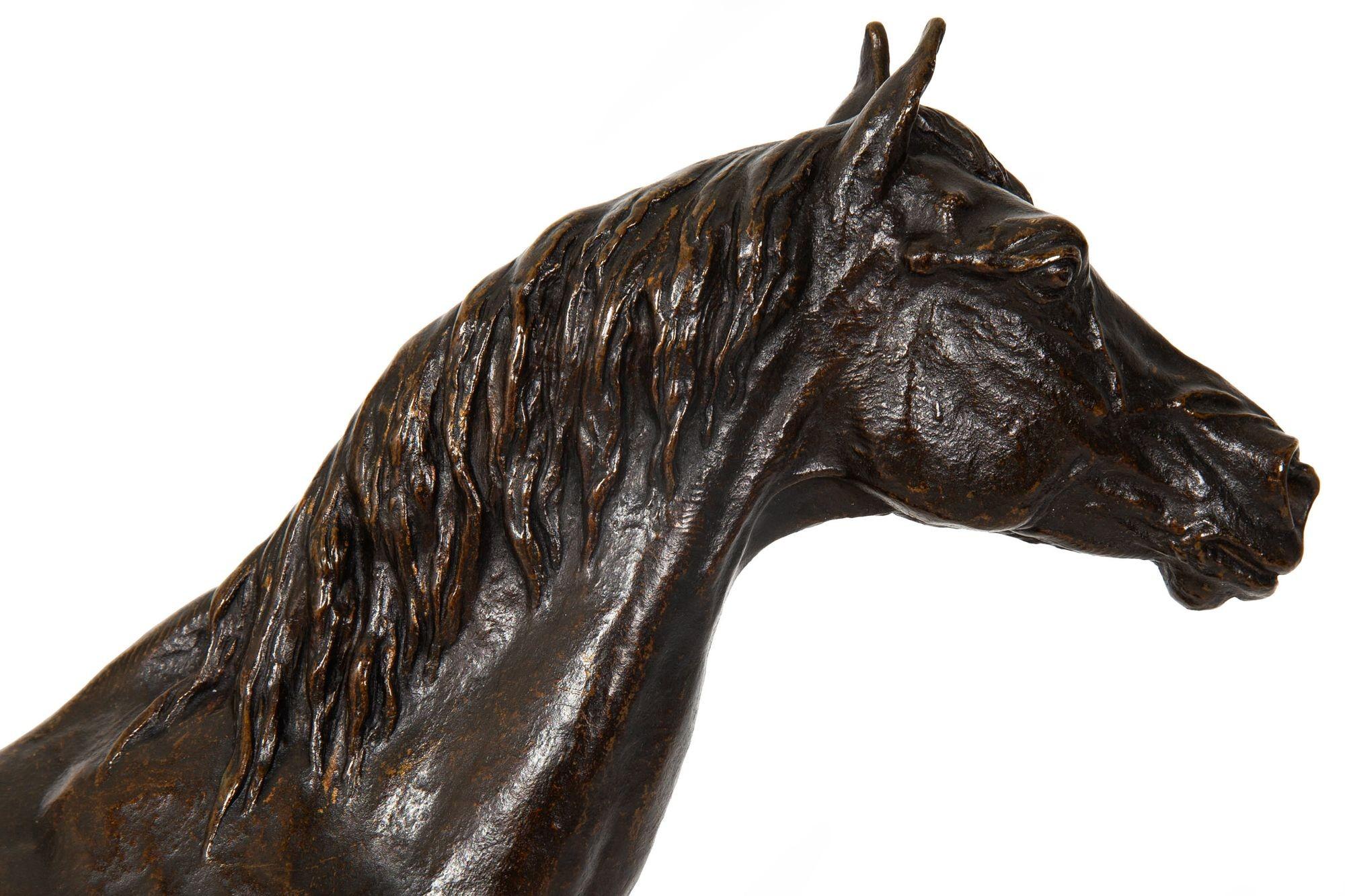 Escultura francesa antigua de bronce de caballo semental de Christophe Fratin ca. 1850 siglo XIX