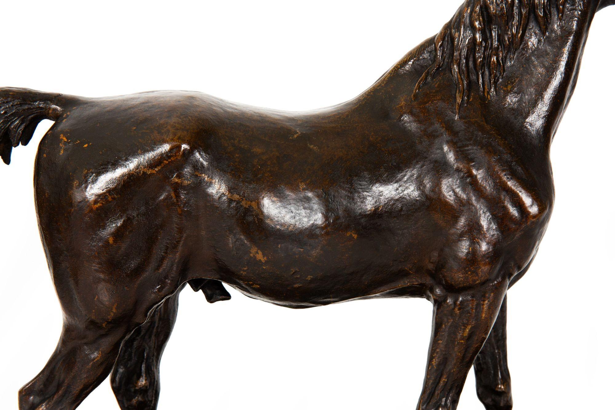 Escultura francesa antigua de bronce de caballo semental de Christophe Fratin ca. 1850 Bronce