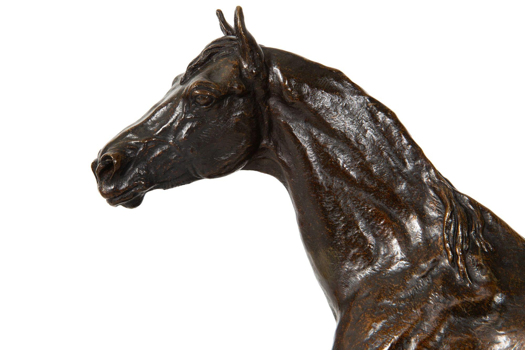 Escultura francesa antigua de bronce de caballo semental de Christophe Fratin ca. 1850 1
