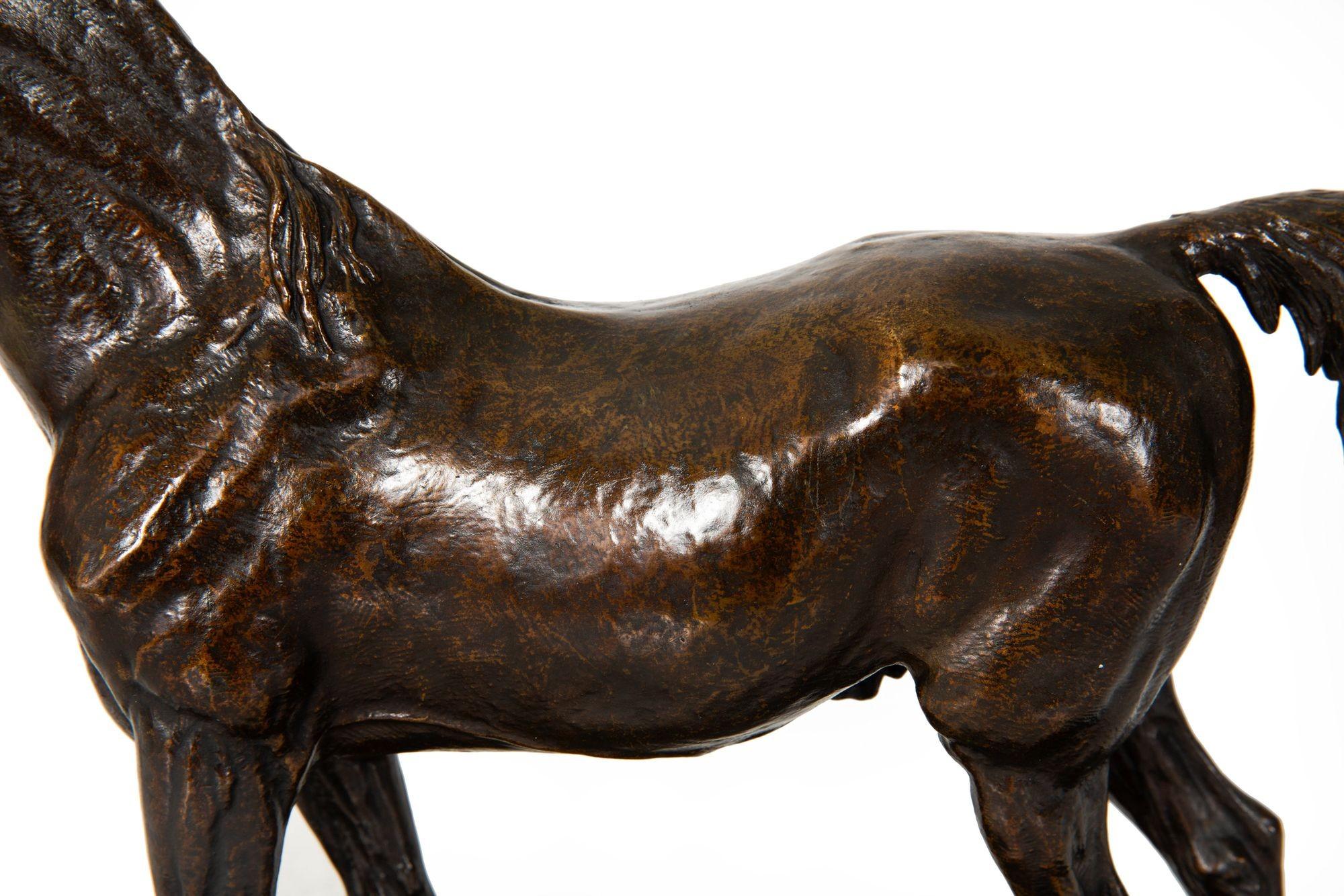 Escultura francesa antigua de bronce de caballo semental de Christophe Fratin ca. 1850 2
