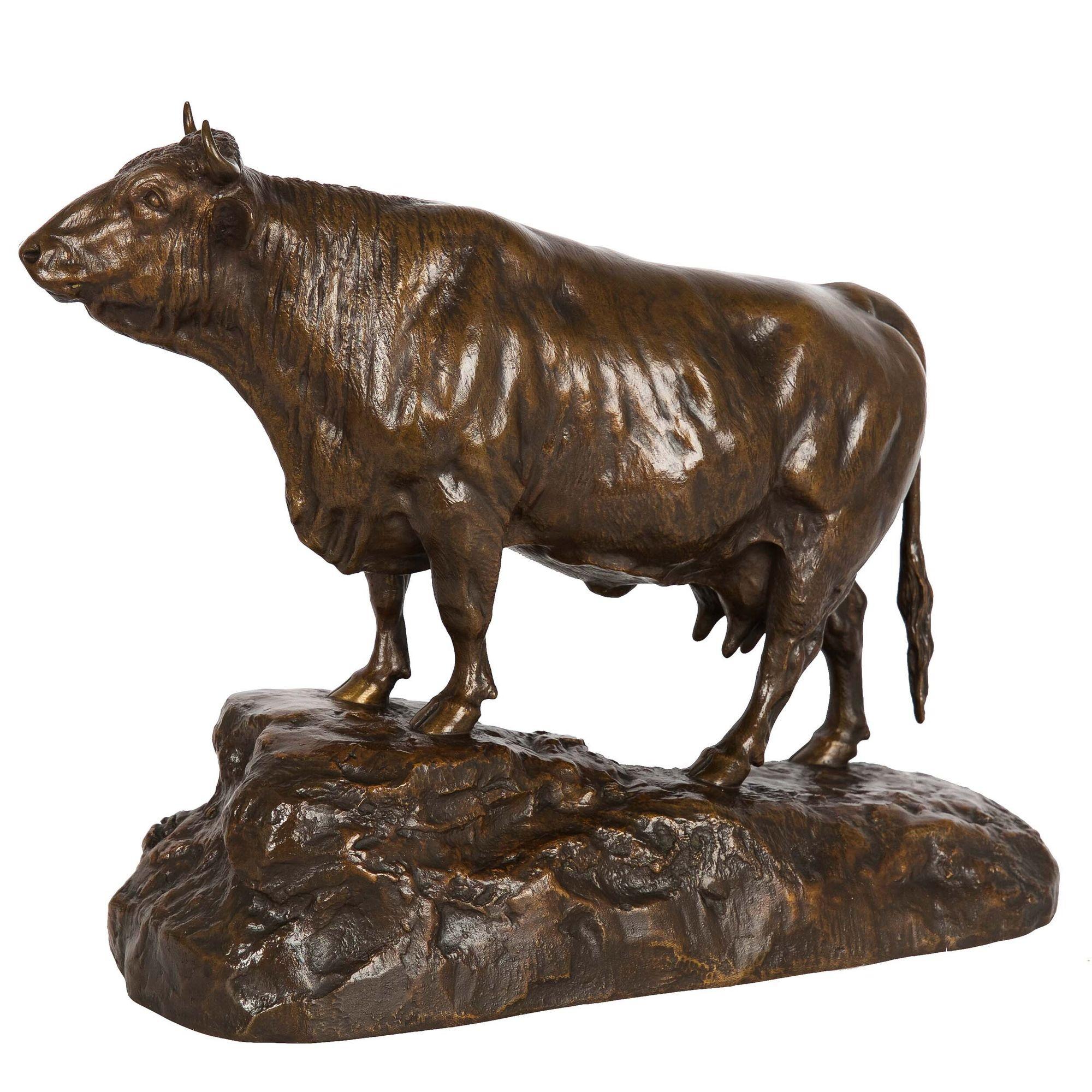 French Antique Bronze Sculpture of Standing Cow by Isidore Bonheur 13