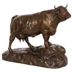 Sculpture française en bronze ancien représentant une vache debout par Isidore Bonheur