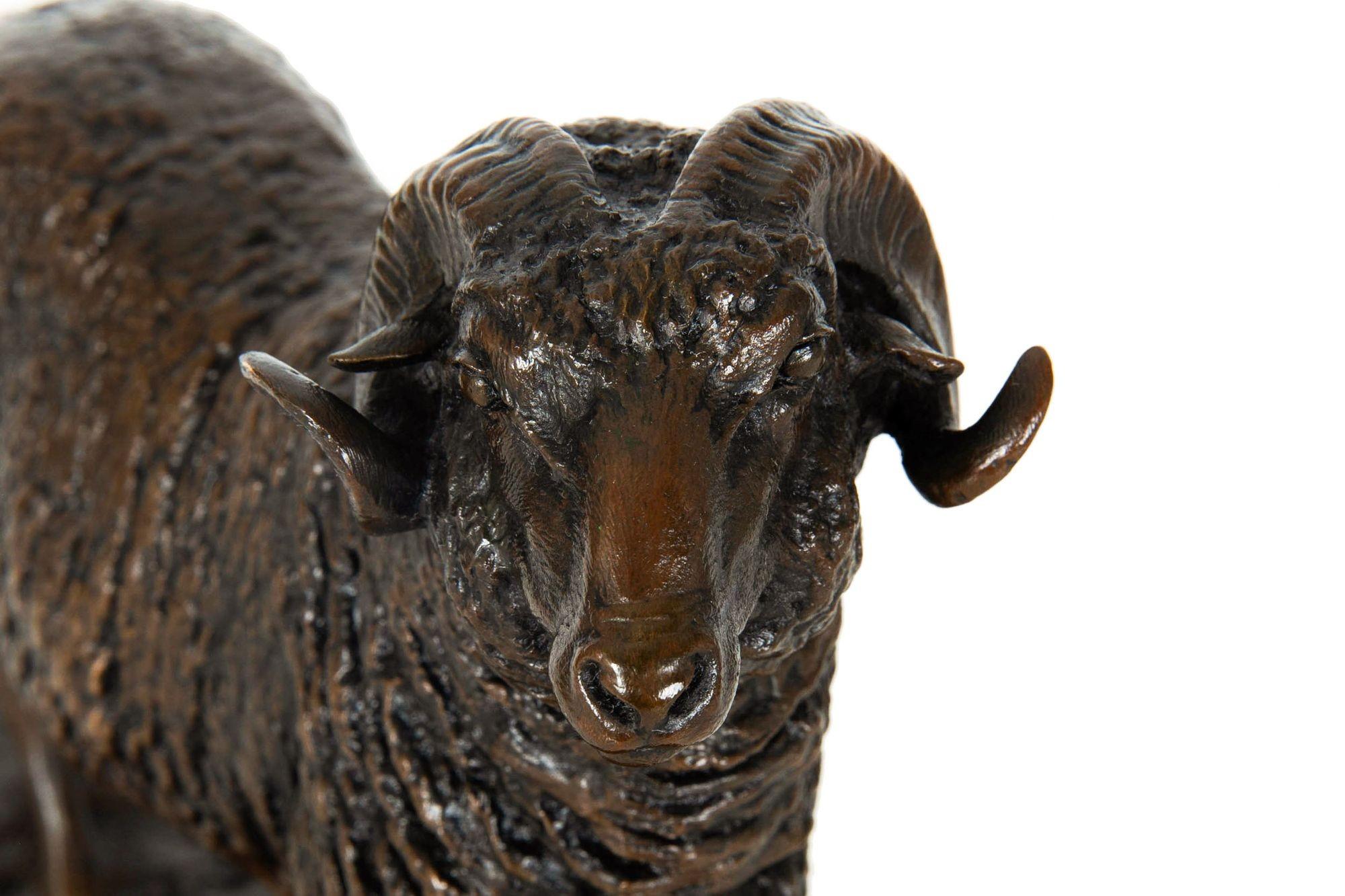 French Antique Bronze Sculpture of “Standing Ram”, Isidore Jules Bonheur For Sale 8