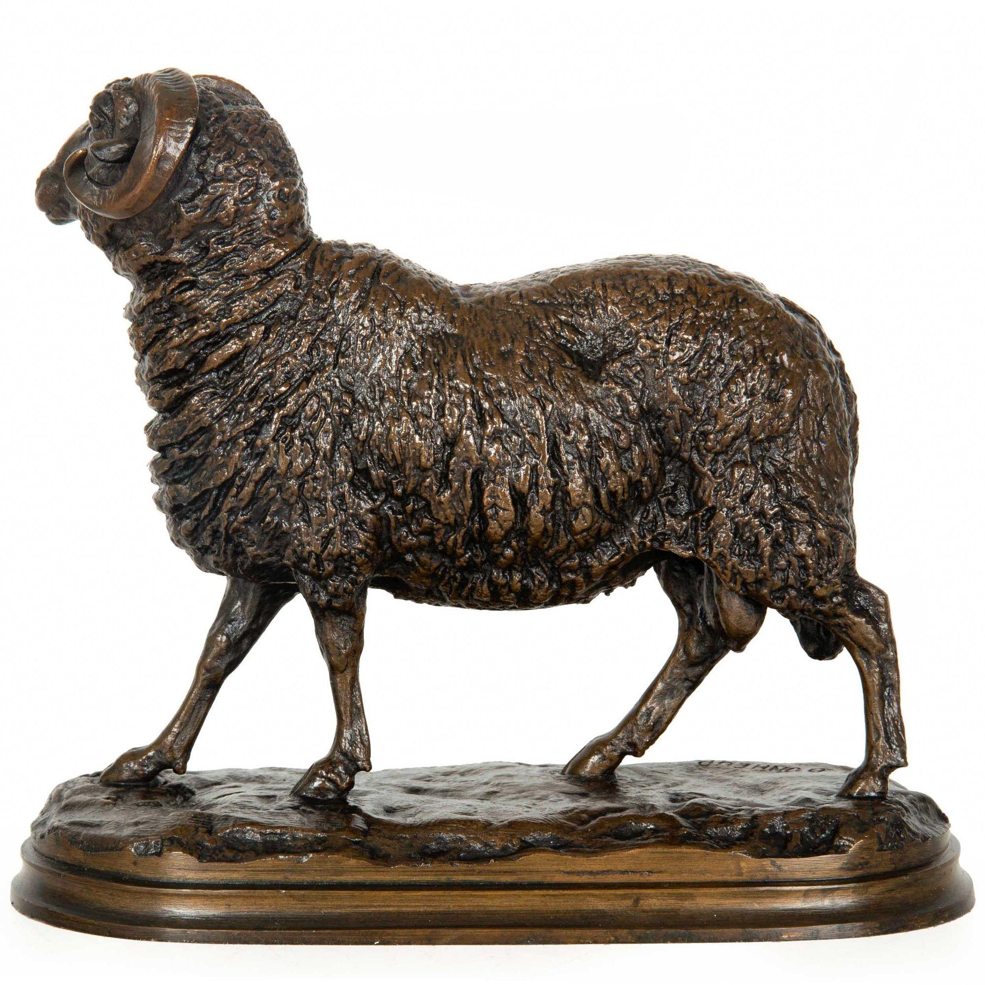 Romantic French Antique Bronze Sculpture of “Standing Ram”, Isidore Jules Bonheur For Sale