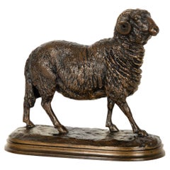 French Antique Bronze Sculpture of “Standing Ram”, Isidore Jules Bonheur