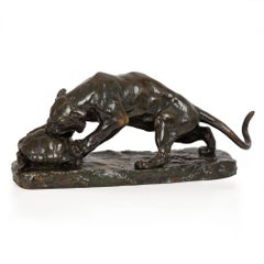 Sculpture française ancienne de tigre et de tortue d'après Georges Gardet