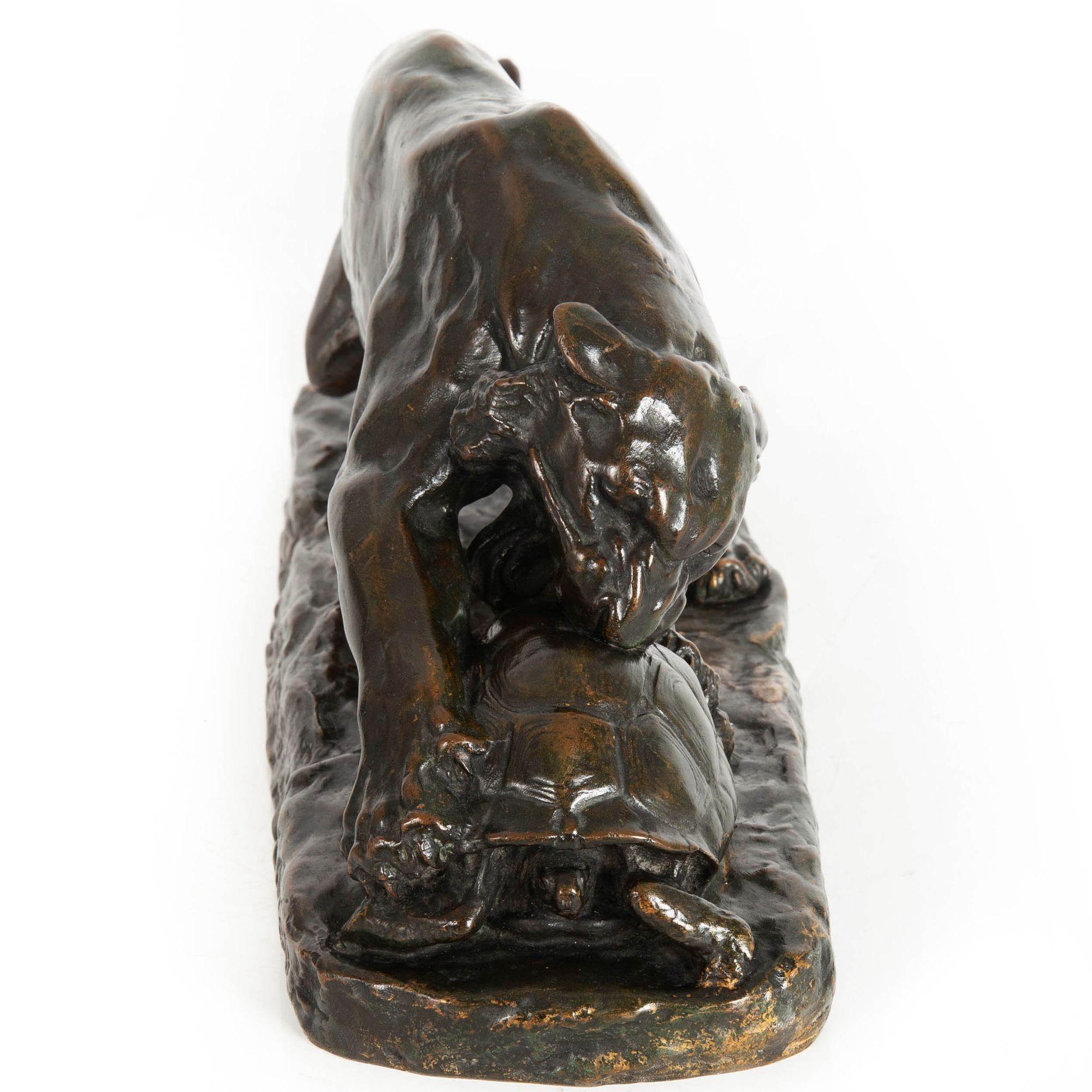 French Antique Bronze Sculpture of “Tiger and Tortoise” after Georges Gardet In Good Condition For Sale In Shippensburg, PA
