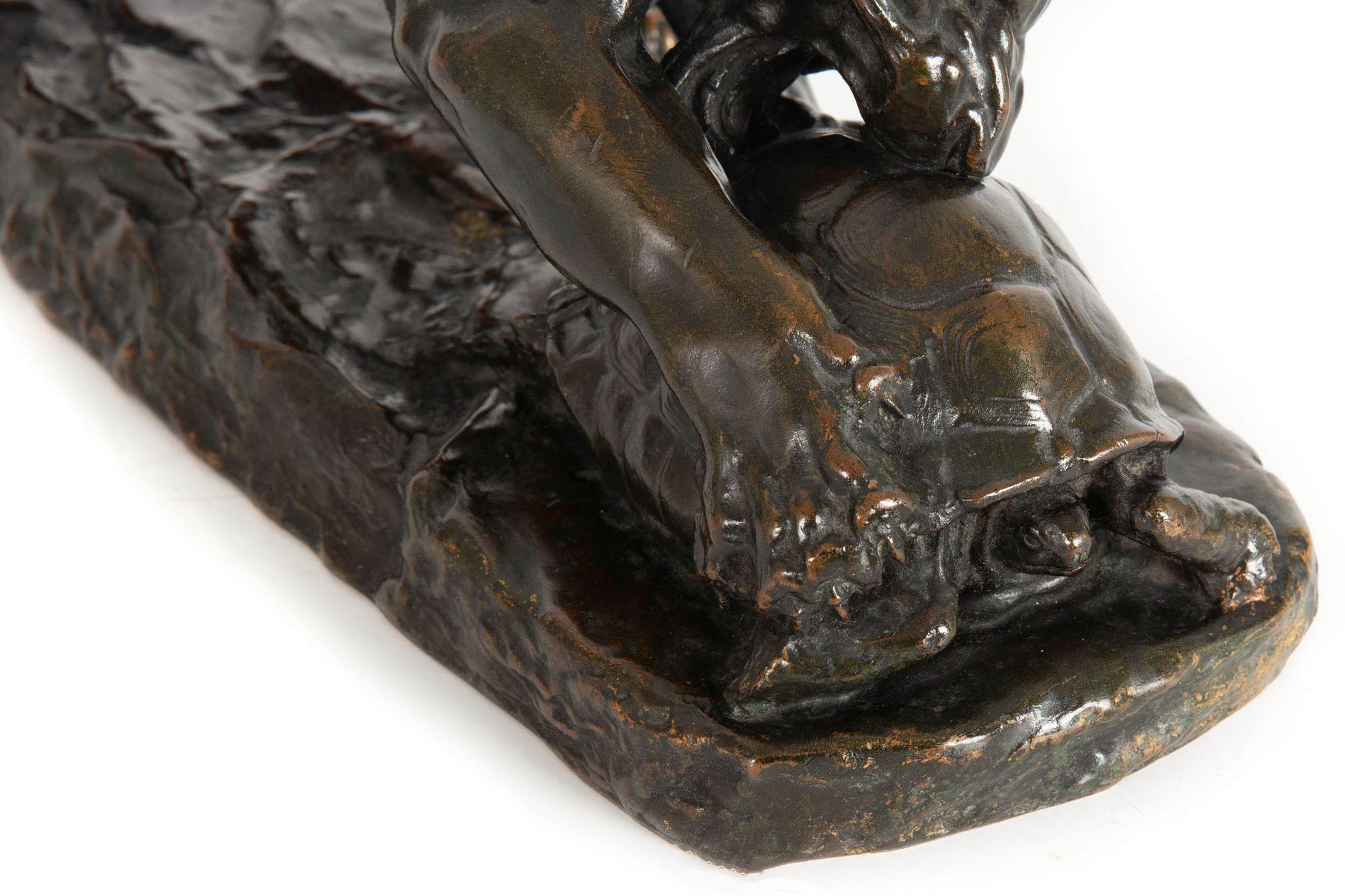 French Antique Bronze Sculpture of “Tiger and Tortoise” after Georges Gardet For Sale 2
