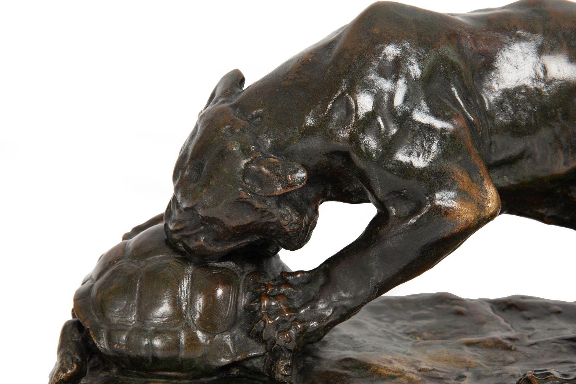 French Antique Bronze Sculpture of “Tiger and Tortoise” after Georges Gardet For Sale 3