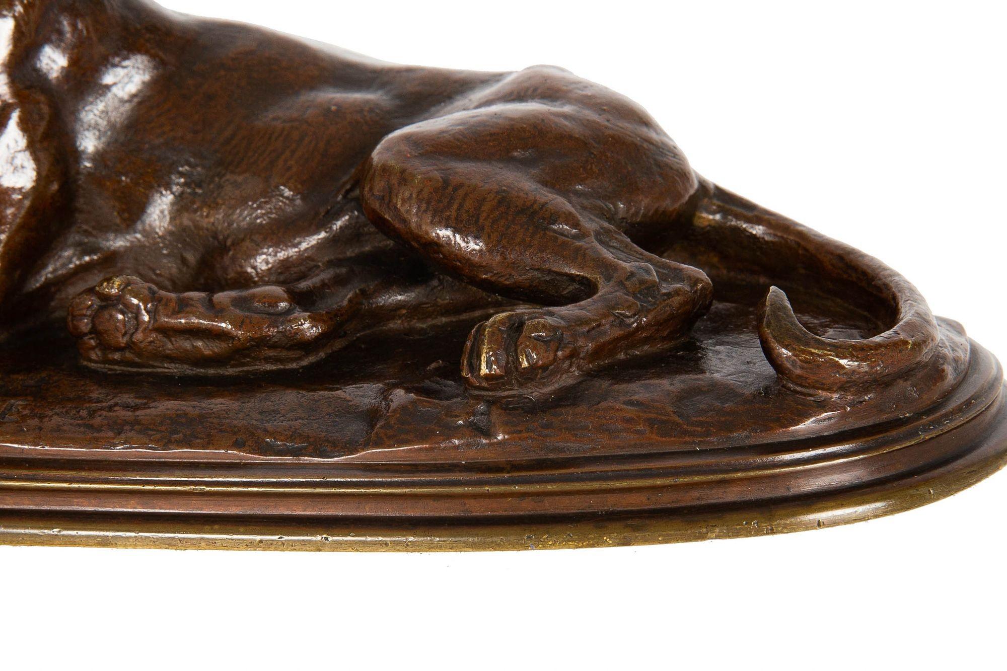 Sculpture française d'antiquités en bronze ancien représentant un tigres au repos par Paul Edouard Delabrierre en vente 7