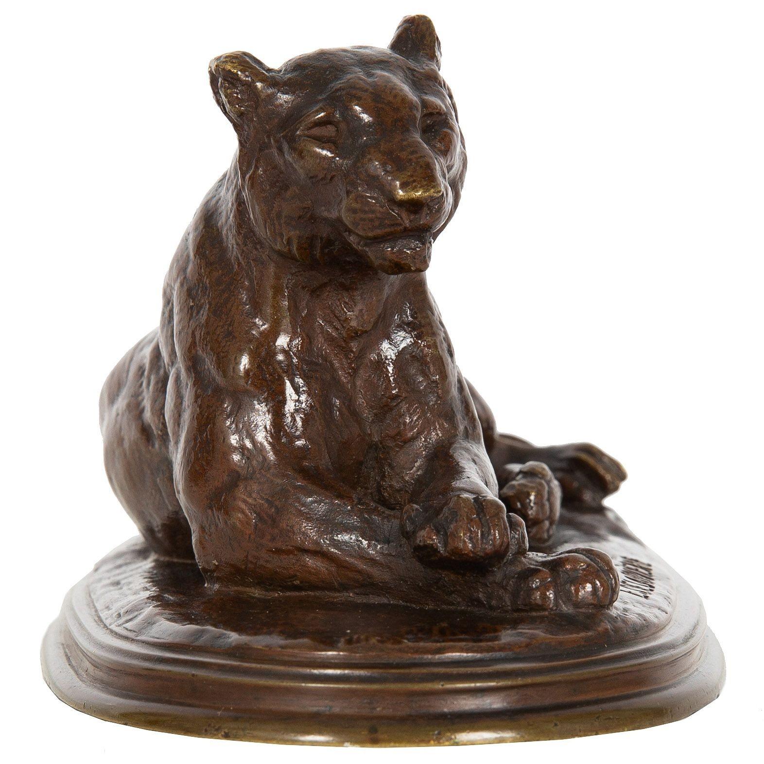 French Antique Bronze Sculpture of Tigress at Rest by Paul Edouard Delabrierre In Good Condition For Sale In Shippensburg, PA
